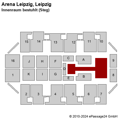 Saalplan Arena Leipzig, Leipzig, Deutschland, Innenraum bestuhlt (Steg)