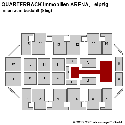 Saalplan Arena Leipzig, Leipzig, Deutschland, Innenraum bestuhlt (Steg)