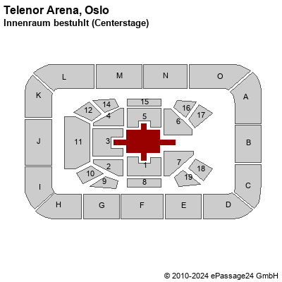 Saalplan Telenor Arena, Oslo, Norwegen, Innenraum bestuhlt (Centerstage)