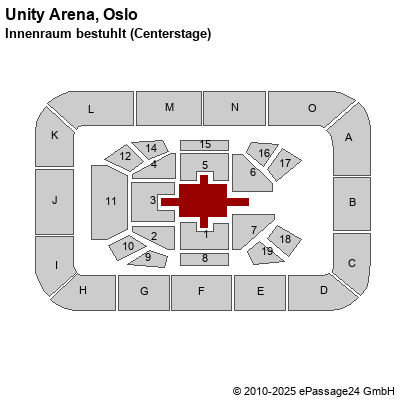 Saalplan Telenor Arena, Oslo, Norwegen, Innenraum bestuhlt (Centerstage)