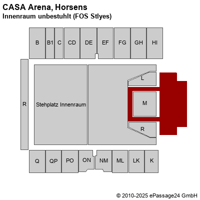 Saalplan CASA Arena, Horsens, Dänemark, Innenraum unbestuhlt (FOS Stlyes)