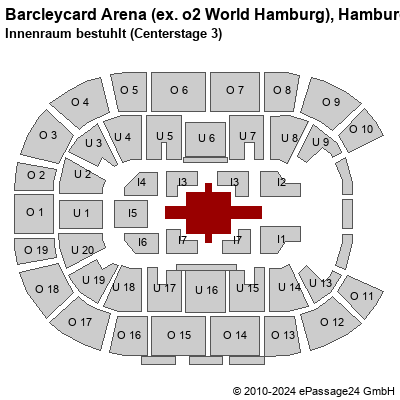 Saalplan Barcleycard Arena (ex. o2 World Hamburg), Hamburg, Deutschland, Innenraum bestuhlt (Centerstage 3)