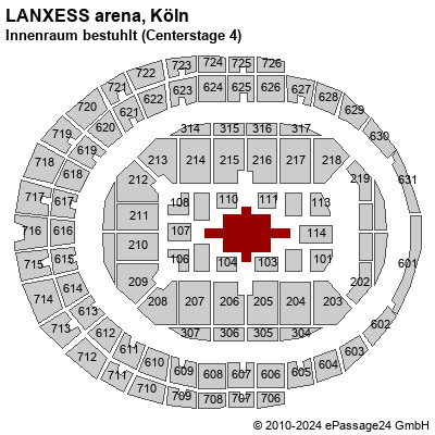 Saalplan LANXESS arena, Köln, Deutschland, Innenraum bestuhlt (Centerstage 4)