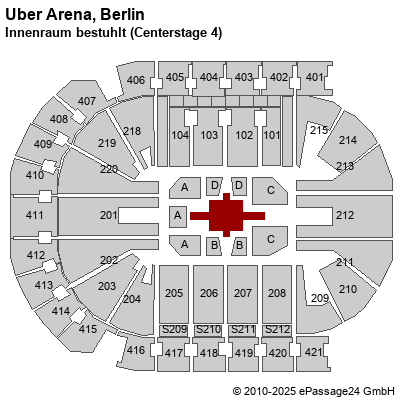 Saalplan Mercedes-Benz Arena (ex. o2 World Berlin), Berlin, Deutschland, Innenraum bestuhlt (Centerstage 4)