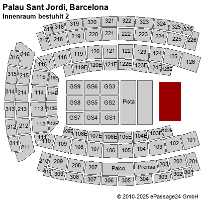 Saalplan Palau Sant Jordi, Barcelona, Spanien, Innenraum bestuhlt 2