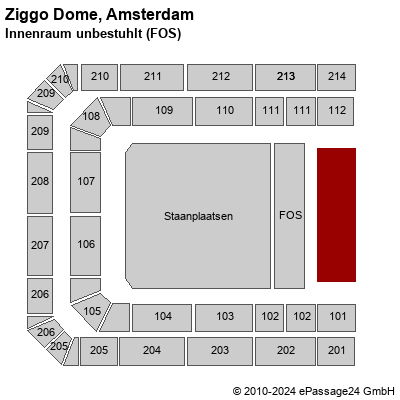 Saalplan Ziggo Dome, Amsterdam, Niederlande, Innenraum unbestuhlt (FOS)