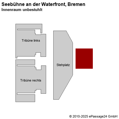 Saalplan Seebühne an der Waterfront, Bremen, Deutschland, Innenraum unbestuhlt