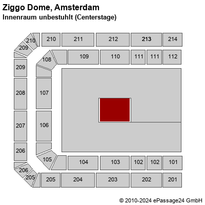 Saalplan Ziggo Dome, Amsterdam, Niederlande, Innenraum unbestuhlt (Centerstage)