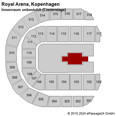 Saalplan Royal Arena, Kopenhagen, Dänemark, Innenraum unbestuhlt (Centerstage)