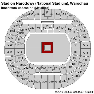 Saalplan Stadion Narodowy (National Stadium), Warschau, Polen, Innenraum unbestuhlt (Metallica)