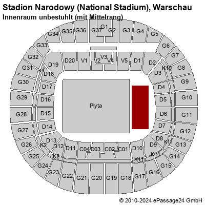 Saalplan Stadion Narodowy (National Stadium), Warschau, Polen, Innenraum unbestuhlt (mit Mittelrang)