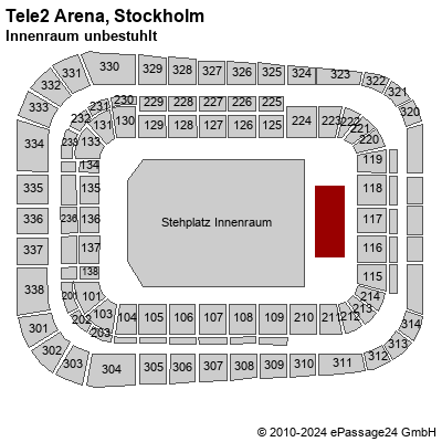 Saalplan Tele2 Arena, Stockholm, Schweden, Innenraum unbestuhlt