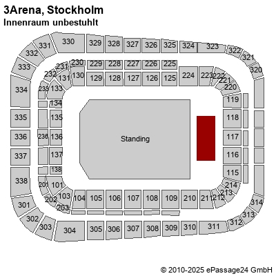 Saalplan Tele2 Arena, Stockholm, Schweden, Innenraum unbestuhlt