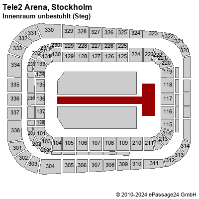 Saalplan Tele2 Arena, Stockholm, Schweden, Innenraum unbestuhlt (Steg)