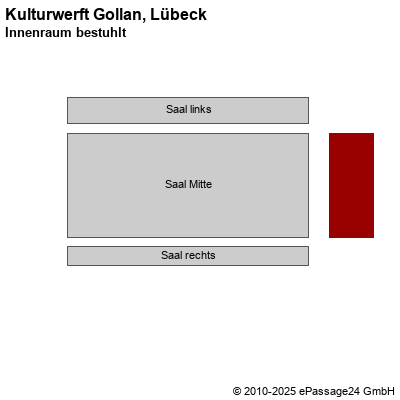 Saalplan Kulturwerft Gollan, Lübeck, Deutschland, Innenraum bestuhlt
