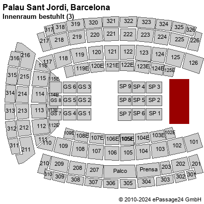 Saalplan Palau Sant Jordi, Barcelona, Spanien, Innenraum bestuhlt (3)