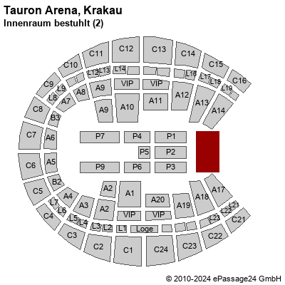 Saalplan Tauron Arena, Krakau, Polen, Innenraum bestuhlt (2)
