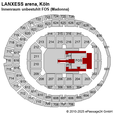 Saalplan LANXESS arena, Köln, Deutschland, Innenraum unbestuhlt FOS (Madonna)