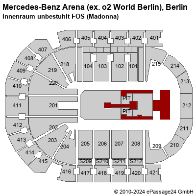 Saalplan Mercedes-Benz Arena (ex. o2 World Berlin), Berlin, Deutschland, Innenraum unbestuhlt FOS (Madonna)