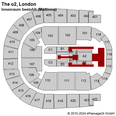 Saalplan The o2, London, Großbritannien, Innenraum bestuhlt (Madonna)