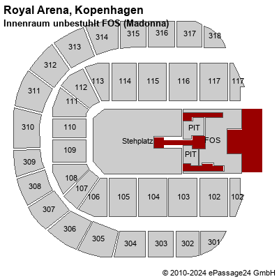 Saalplan Royal Arena, Kopenhagen, Dänemark, Innenraum unbestuhlt FOS (Madonna)