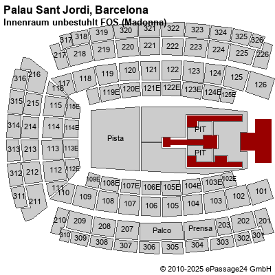 Saalplan Palau Sant Jordi, Barcelona, Spanien, Innenraum unbestuhlt FOS (Madonna)