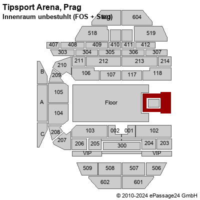 Saalplan Tipsport Arena, Prag, Tschechien , Innenraum unbestuhlt (FOS + Steg)