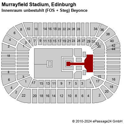 Saalplan Murrayfield Stadium, Edinburgh, Großbritannien, Innenraum unbestuhlt (FOS + Steg) Beyonce