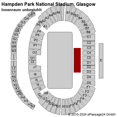 Saalplan Hampden Park National Stadium, Glasgow, Großbritannien, Innenraum unbestuhlt