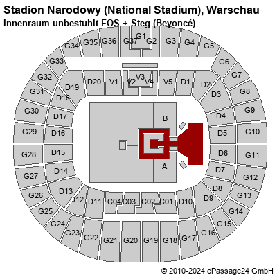 Saalplan Stadion Narodowy (National Stadium), Warschau, Polen, Innenraum unbestuhlt FOS + Steg (Beyoncé)