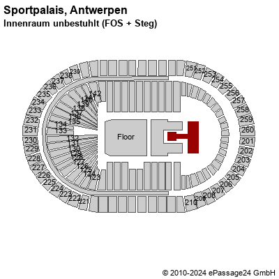 Saalplan Sportpalais, Antwerpen, Belgien, Innenraum unbestuhlt (FOS + Steg)