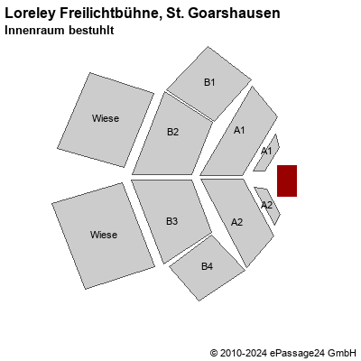 Saalplan Loreley Freilichtbühne, St. Goarshausen, Deutschland, Innenraum bestuhlt