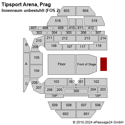 Saalplan Tipsport Arena, Prag, Tschechien , Innenraum unbestuhlt (FOS 2)