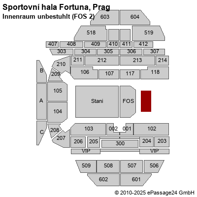 Saalplan Tipsport Arena, Prag, Tschechien , Innenraum unbestuhlt (FOS 2)