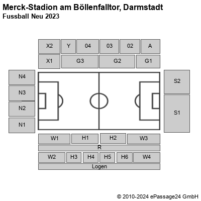 Saalplan Merck-Stadion am Böllenfalltor, Darmstadt, Deutschland, Fussball Neu 2023