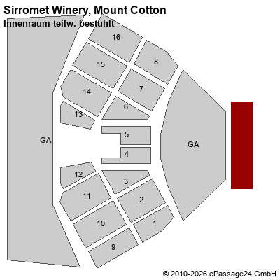 Saalplan Sirromet Winery, Mount Cotton, Australien, Innenraum teilw. bestuhlt
