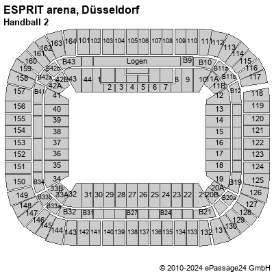 Saalplan ESPRIT arena, Düsseldorf, Deutschland, Handball 2