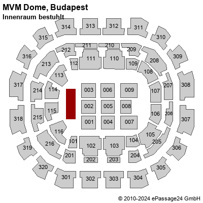 Saalplan MVM Dome, Budapest, Ungarn, Innenraum bestuhlt