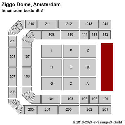 Saalplan Ziggo Dome, Amsterdam, Niederlande, Innenraum bestuhlt 2