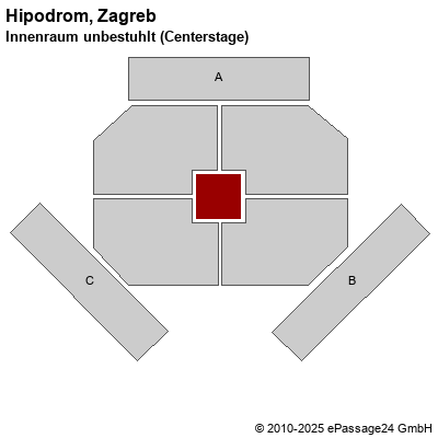 Saalplan Hipodrom, Zagreb, Kroatien, Innenraum unbestuhlt (Centerstage)