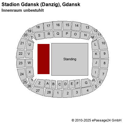 Saalplan Stadion Gdansk (Danzig), Gdansk, Polen, Innenraum unbestuhlt