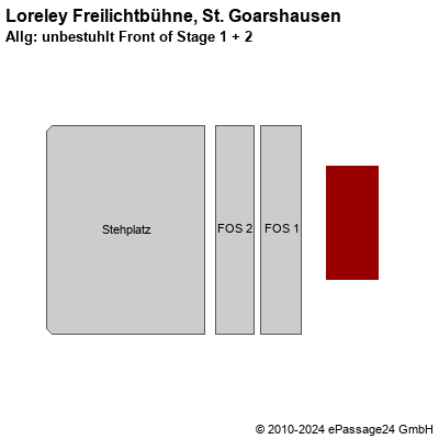 Saalplan Loreley Freilichtbühne, St. Goarshausen, Deutschland, Allg: unbestuhlt Front of Stage 1 + 2