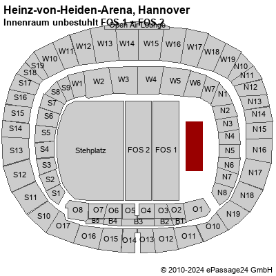 Saalplan Heinz-von-Heiden-Arena, Hannover, Deutschland, Innenraum unbestuhlt FOS 1 + FOS 2