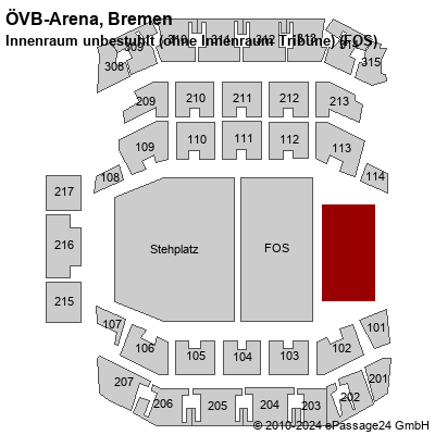Saalplan ÖVB-Arena, Bremen, Deutschland, Innenraum unbestuhlt (ohne Innenraum Tribüne) (FOS)