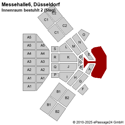 Saalplan Messehalle6, Düsseldorf, Deutschland, Innenraum bestuhlt 2 (Steg)