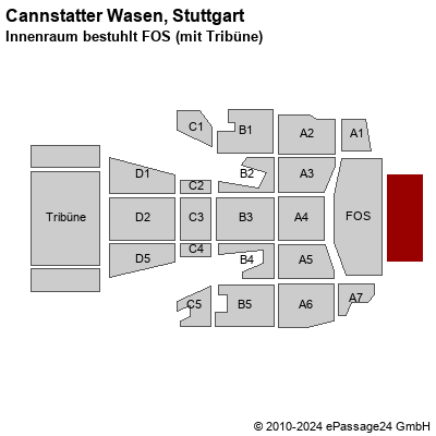 Saalplan Cannstatter Wasen, Stuttgart, Deutschland, Innenraum bestuhlt FOS (mit Tribüne)