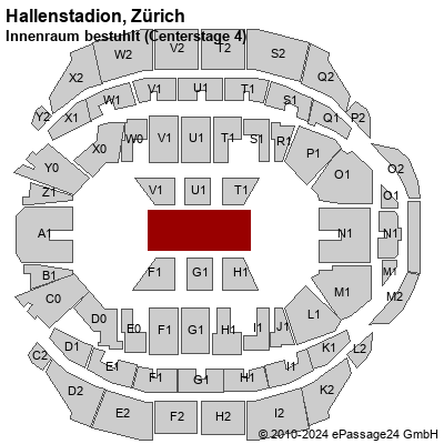 Saalplan Hallenstadion, Zürich, Schweiz, Innenraum bestuhlt (Centerstage 4)