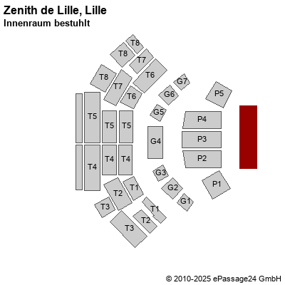 Saalplan Zenith de Lille, Lille, Frankreich, Innenraum bestuhlt