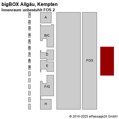 Saalplan bigBOX Allgäu, Kempten, Deutschland, Innenraum unbestuhlt FOS 2