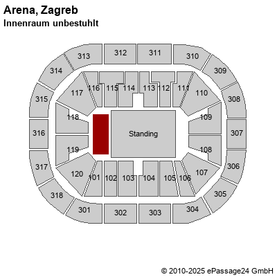 Saalplan Arena, Zagreb, Kroatien, Innenraum unbestuhlt